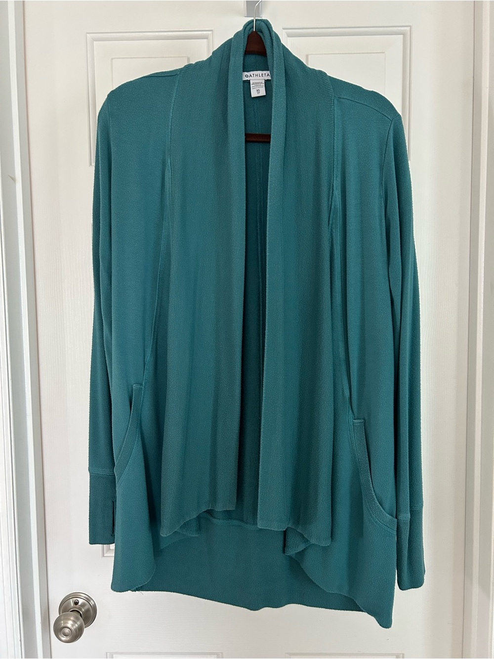 Athleta Pranayama Restore Wrap Teal Open-Front Cardigan Sweater
